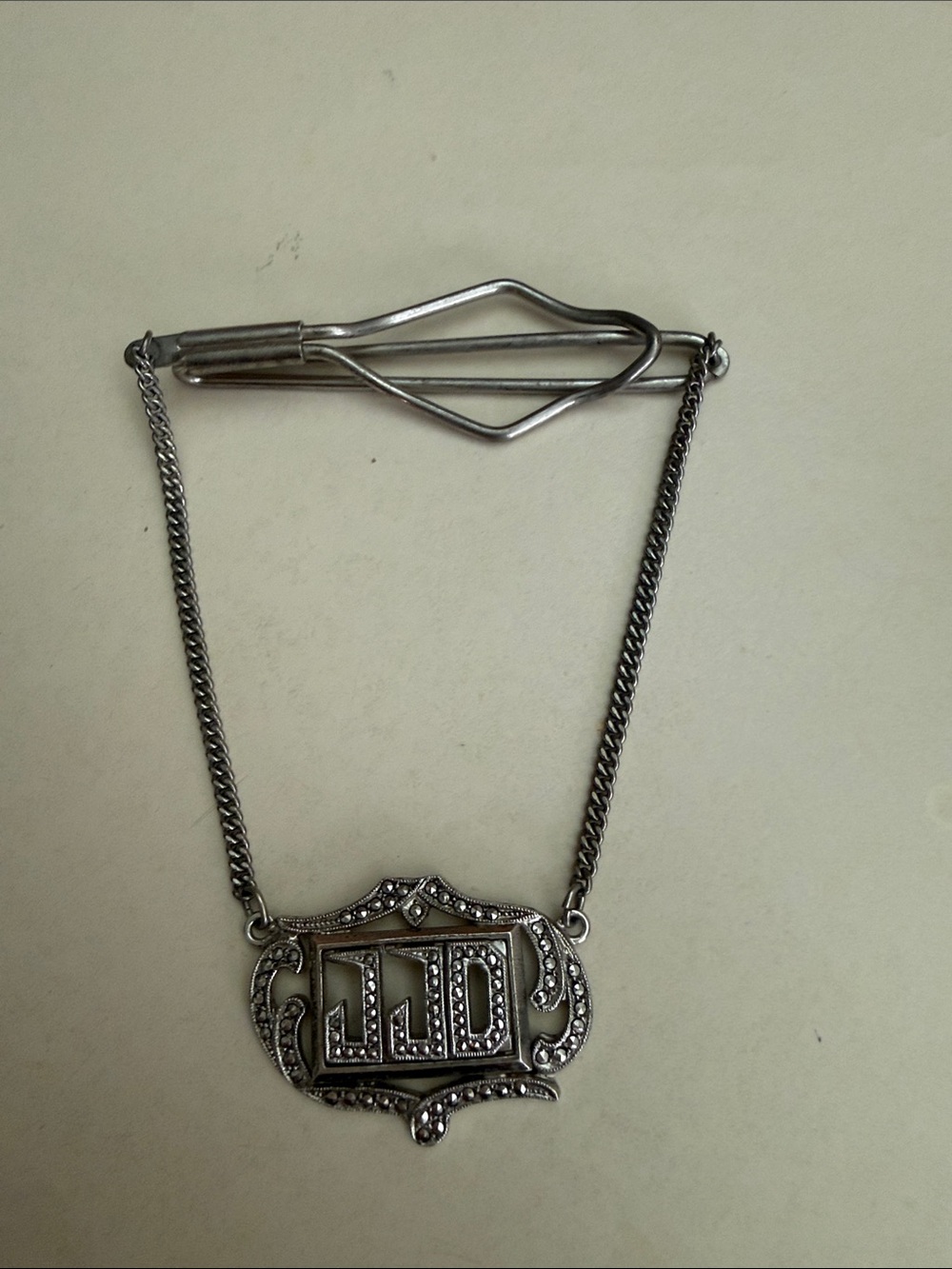 Vintage Kimler Daniel Silver/Marcasite Tie Chain And Matching Cuff Links
